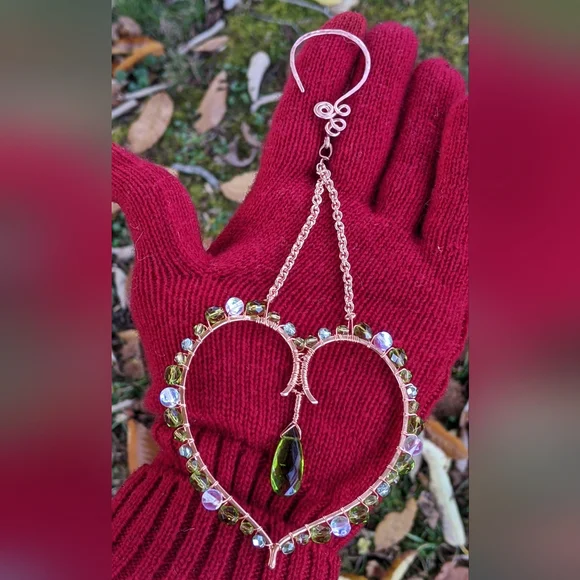 Artisan Heart Suncatcher Ornament Copper Handmade Sparkling Holiday Home Decor - Picture 10 of 17